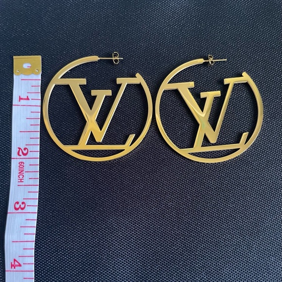 Gold LV Hoop Earrings - Picture 3 of 4
